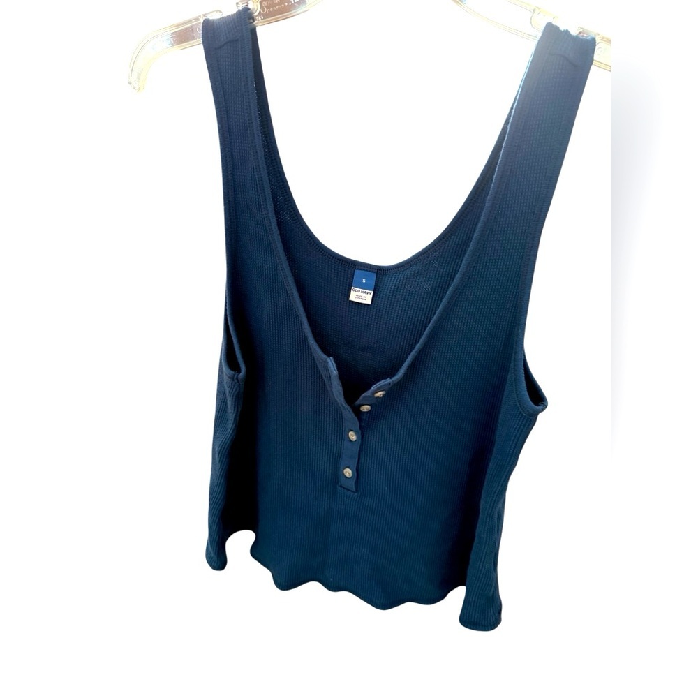 Old Navy four button sleeveless crop top ribbed material teal very cute small - Picture 2 of 5